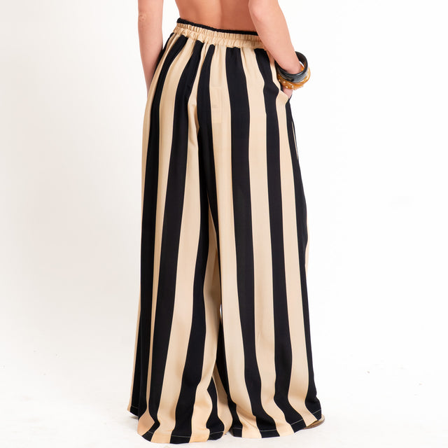 Dixie-Pantalone a righe elastico dietro - beige/nero