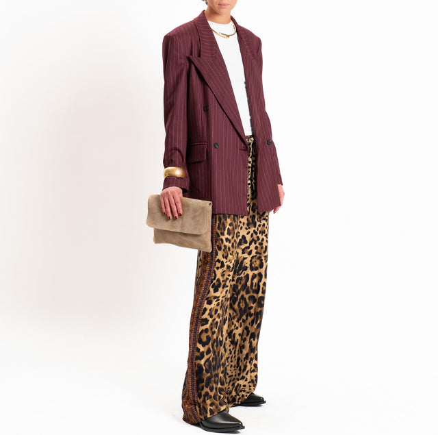 Dixie-Pantalone fantasia animalier con coulisse - beige/nero/vino