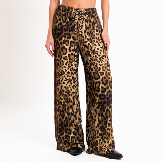 Dixie-Pantalone fantasia animalier con coulisse - beige/nero/vino