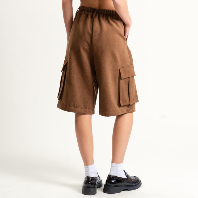 Dixie- Pantalone/bermuda cargo - castagna