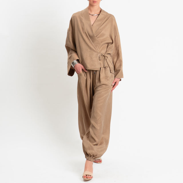 Dixie-Pantalone con elastico in Cupro Manopesca - sabbia