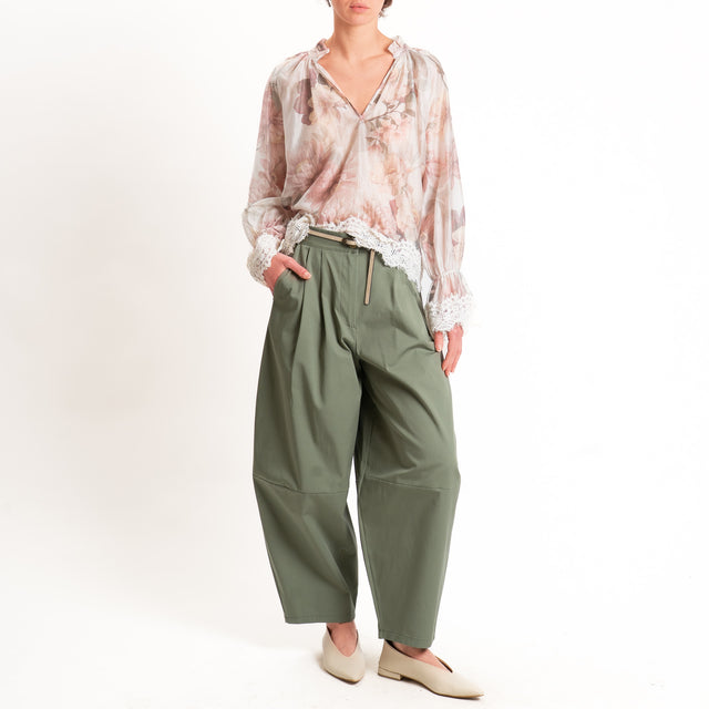 Dixie-Pantalone balloon elastico dietro - salvia