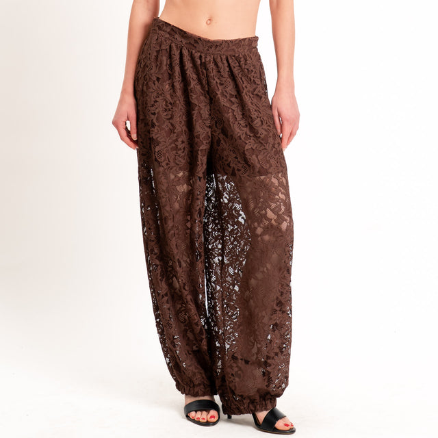 Dixie-Pantalone balloon in pizzo - moro