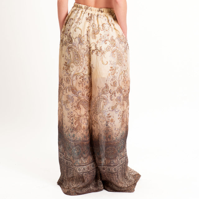 Dixie-Pantalone mussola fantasia elastico dietro - burro/choco/lilla