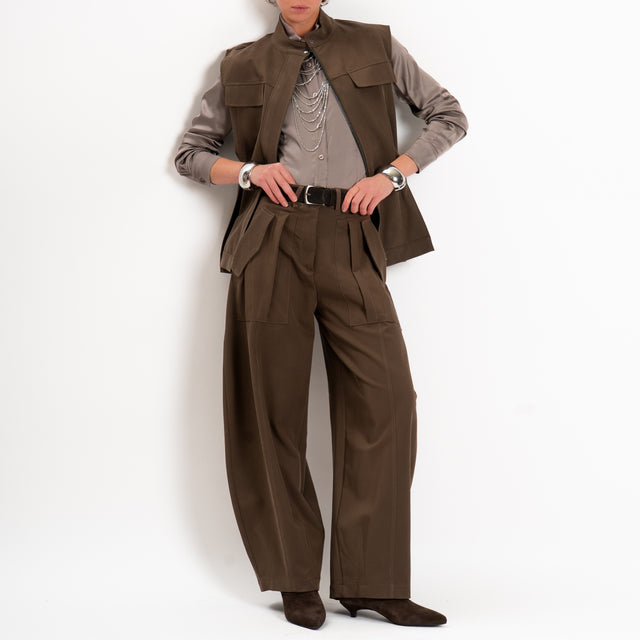Dixie-Pantalone barrel balloon tasche strutturate - noce
