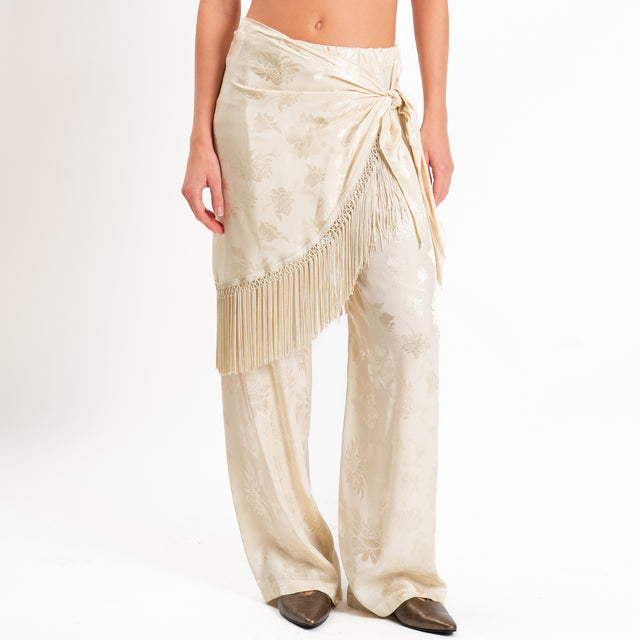 Dixie-Pantalone satin floreale con pareo - burro