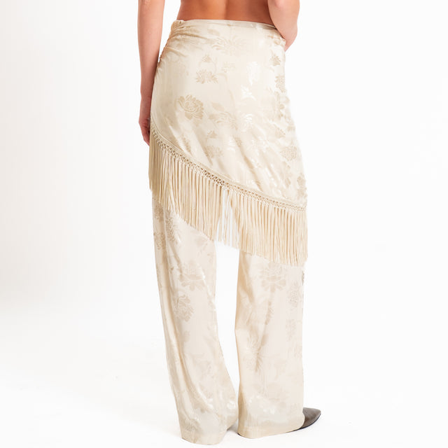 Dixie-Pantalone satin floreale con pareo - burro