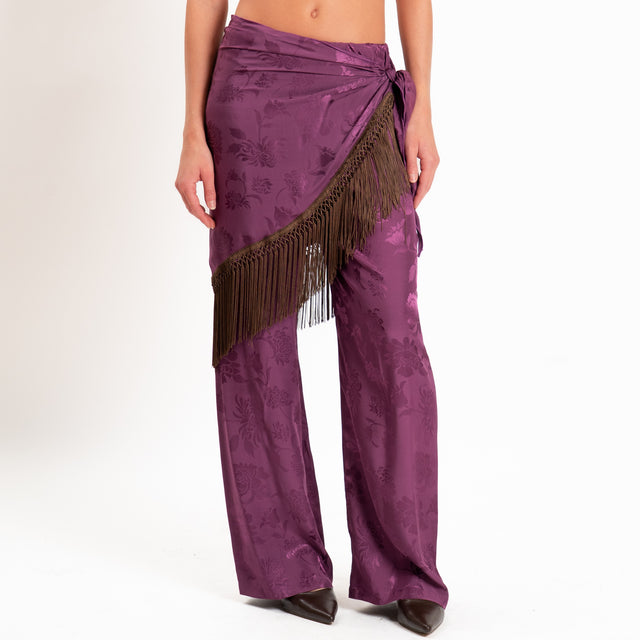 Dixie-Pantalone satin floreale con pareo - malva