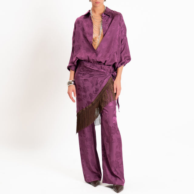Dixie-Pantalone satin floreale con pareo - malva