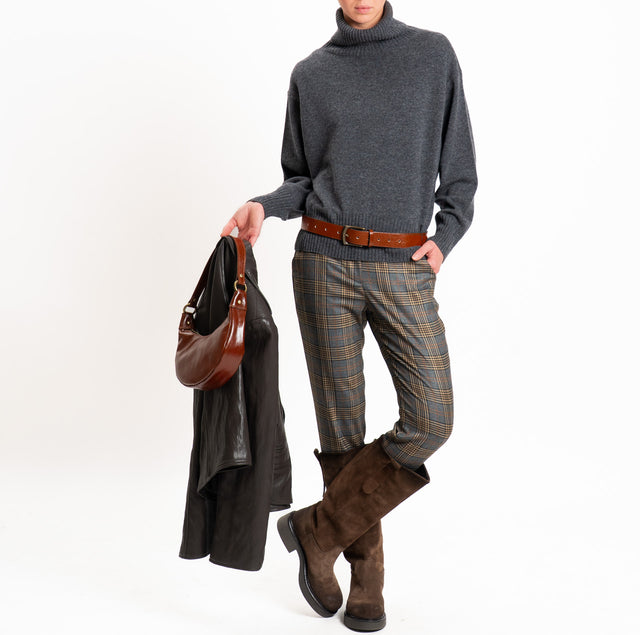 Dixie-Pantalone principe di galles con staffa - grigio/cuoio/beige
