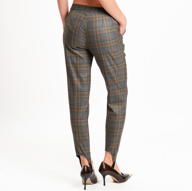 Dixie-Pantalone principe di galles con staffa - grigio/cuoio/beige