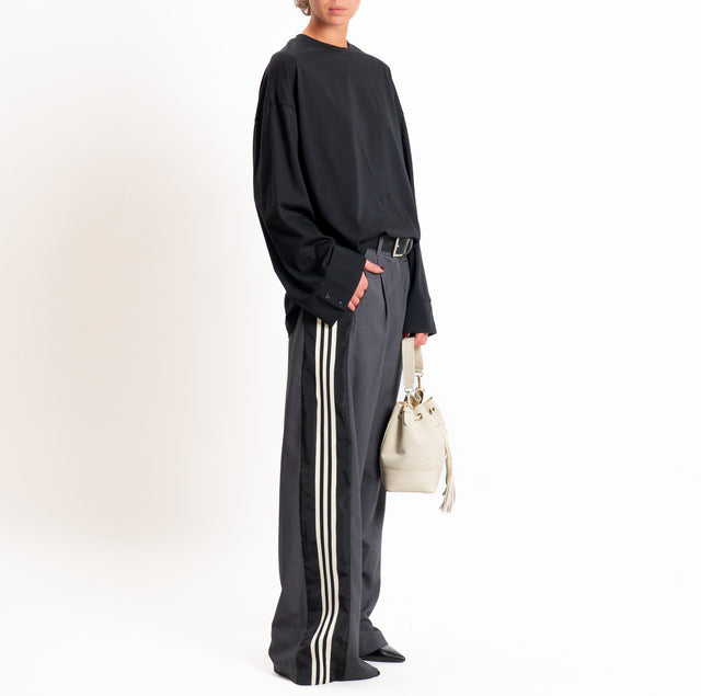 Dixie-Pantalone banda laterale con pinces - antracite/nero/burro