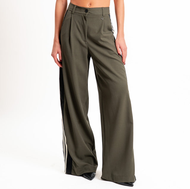 Dixie-Pantalone banda laterale con pinces - militare/nero/burro