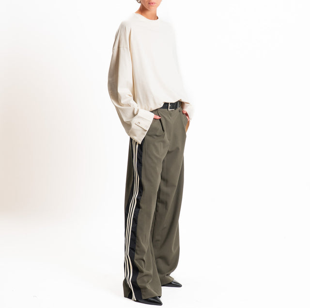 Dixie-Pantalone banda laterale con pinces - militare/nero/burro
