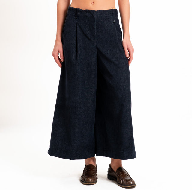 Dixie-Pantalone velluto cropped wide leg - blu