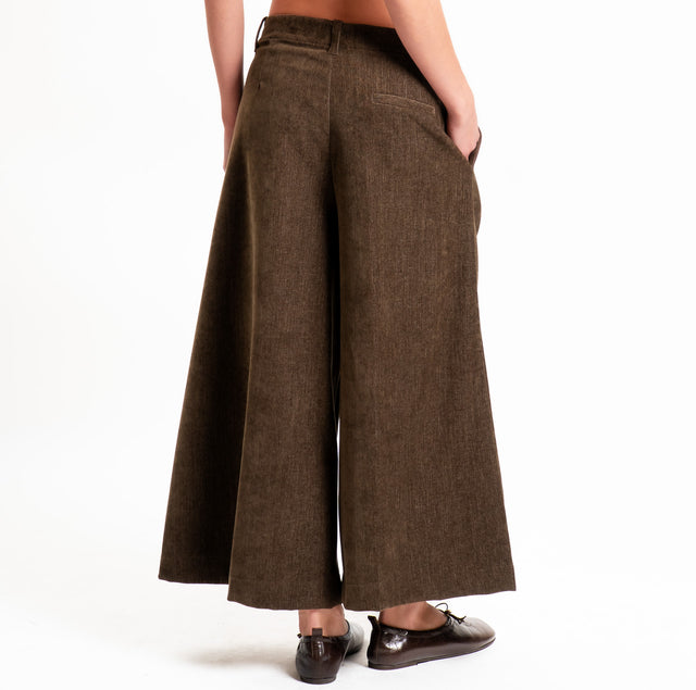 Dixie-Pantalone velluto cropped wide leg - moro