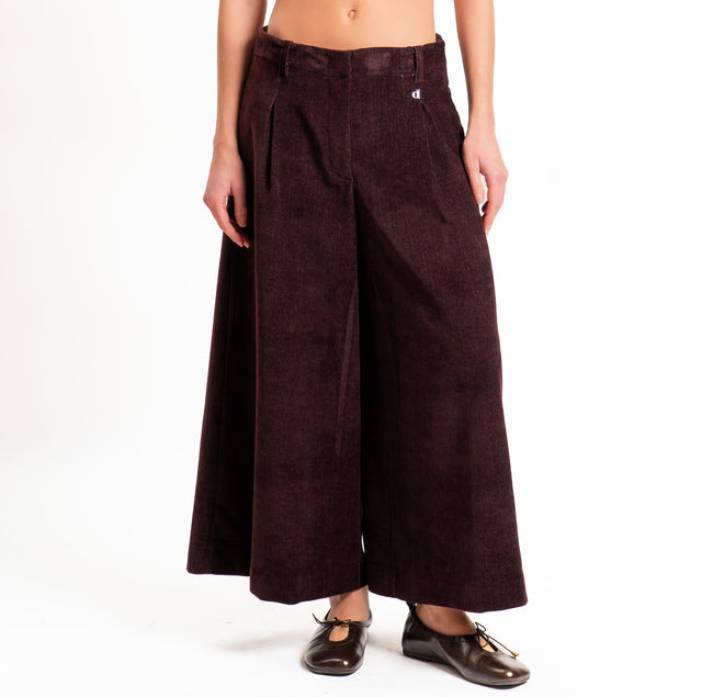 Dixie-Pantalone velluto cropped wide leg - Bordeaux