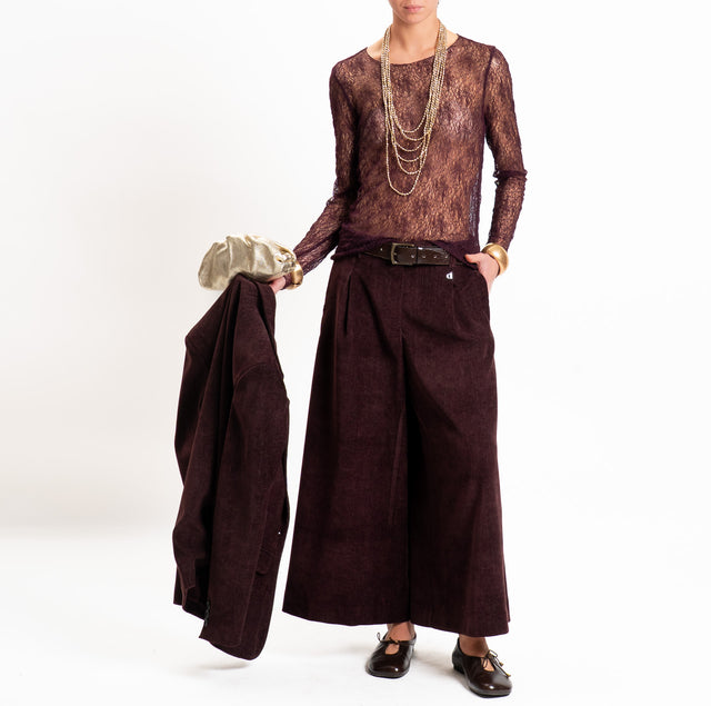 Dixie-Pantalone velluto cropped wide leg - Bordeaux