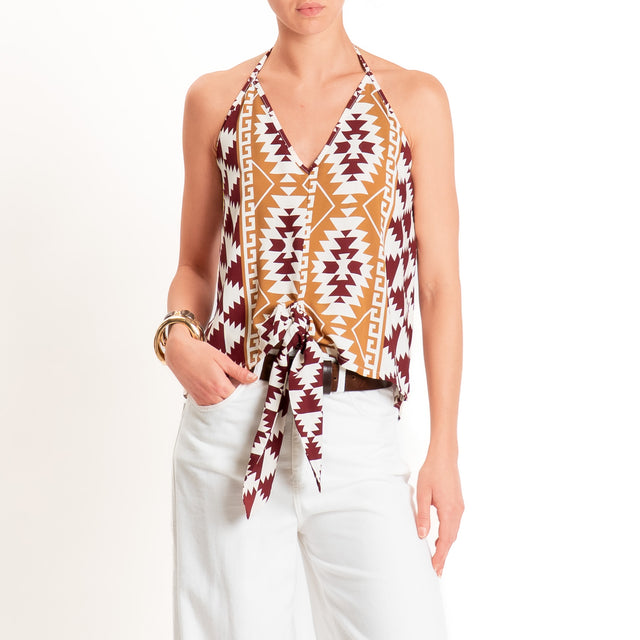 Dixie-Top fantasia scollo halter - burro/vino/cuoio