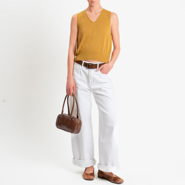 Dixie-Top lurex scollo v - senape