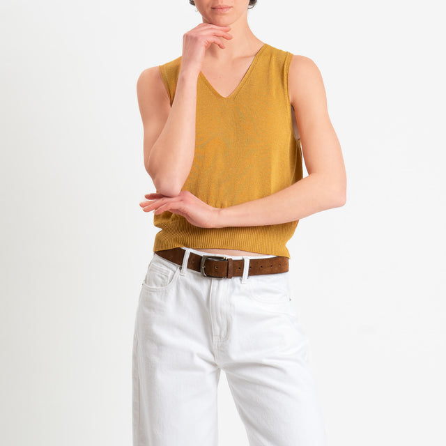 Dixie-Top lurex scollo v - senape