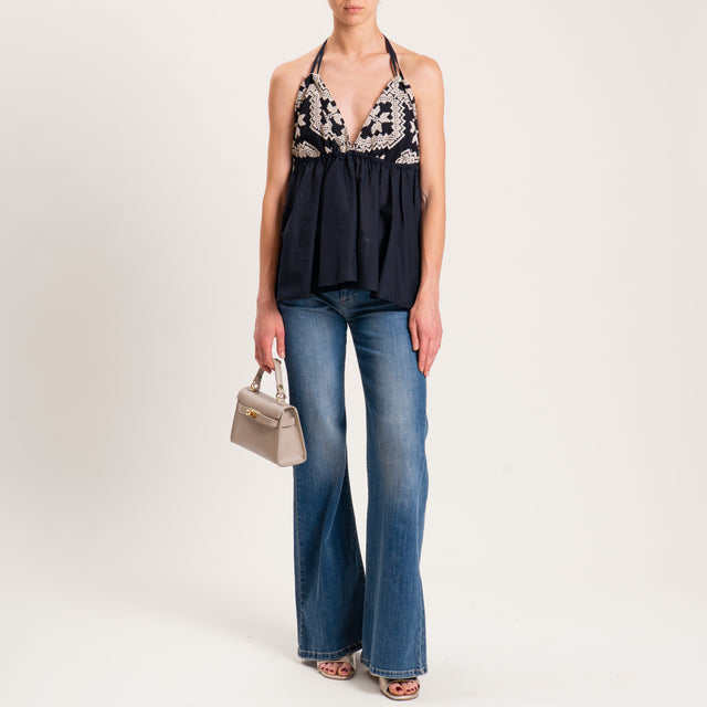 Dixie-Top mussola con ricami - Nero