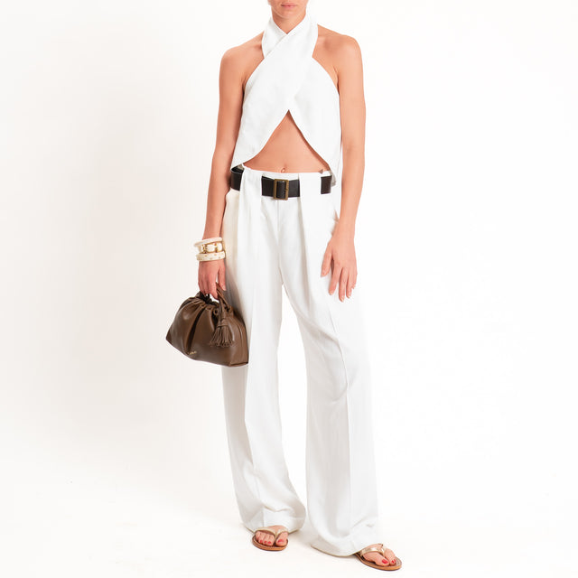 Dixie-Completo top incrociato+pantalone misto lino - panna
