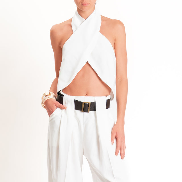 Dixie-Completo top incrociato+pantalone misto lino - panna