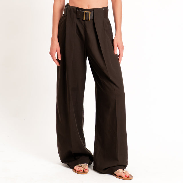 Dixie-Completo top incrociato+pantalone misto lino - moro