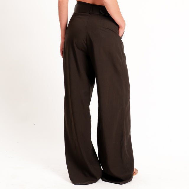 Dixie-Completo top incrociato+pantalone misto lino - moro