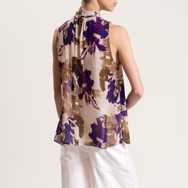 Dixie-Blusa smanicata georgette fantasia - beige/viola/militare