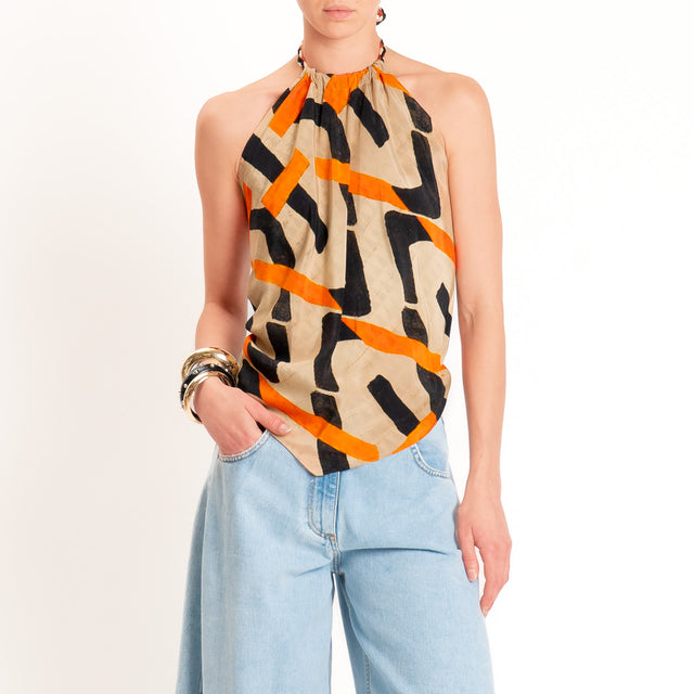 Dixie-Top fantasia scollatura dietro - beige/orange/nero