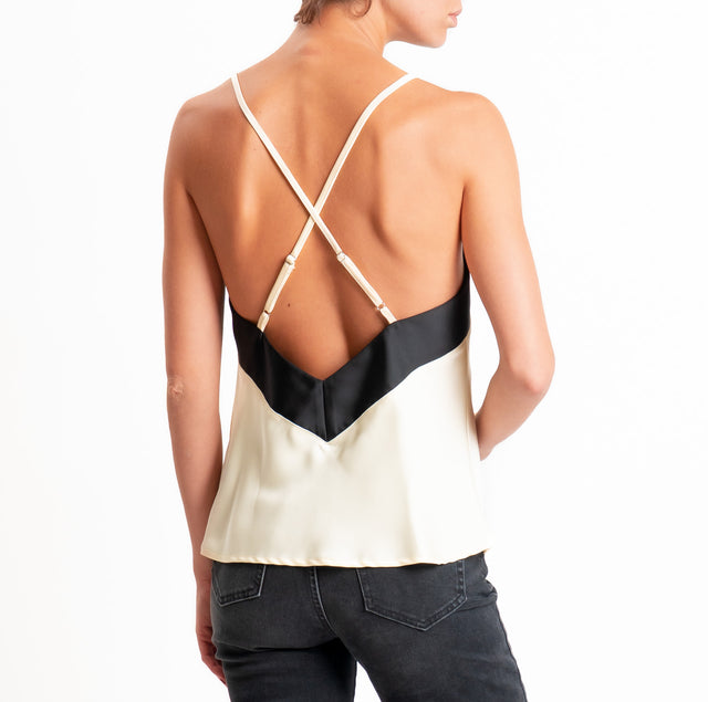 Dixie-Top satin bicolore bretelle regolabili - nero/burro