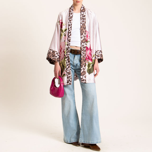 Dixie-Kimono satin fantasia - rosa/cioccolato