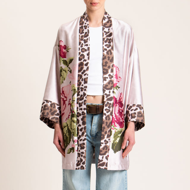 Dixie-Kimono satin fantasia - rosa/cioccolato