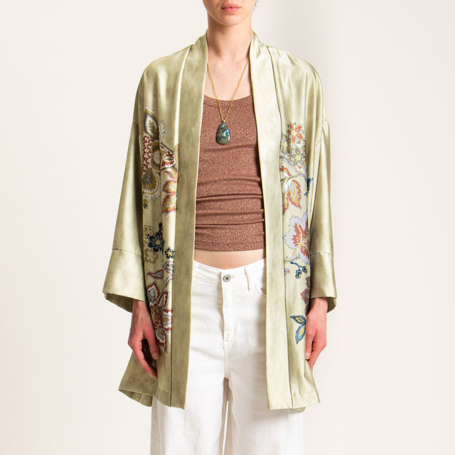 Dixie-Kimono satin fantasia floreale - salvia/olio/coccio