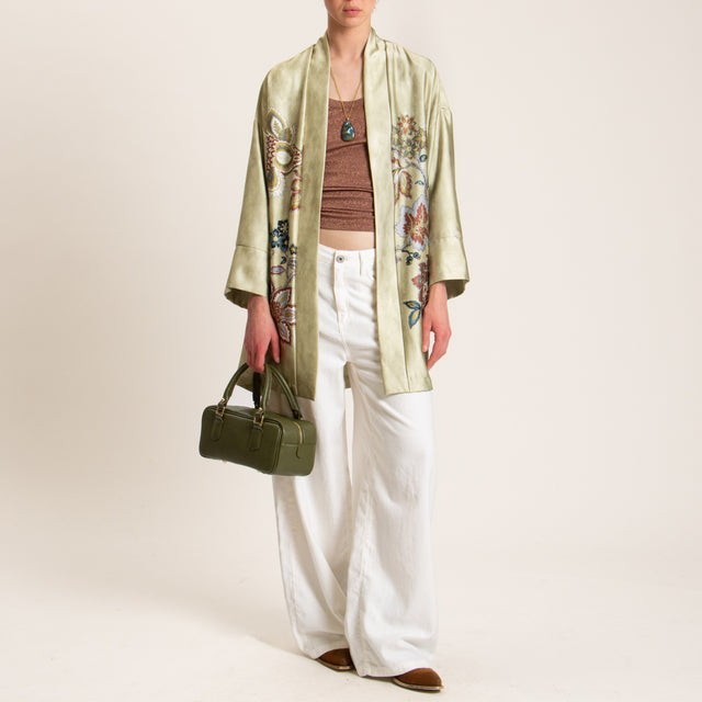 Dixie-Kimono satin fantasia floreale - salvia/olio/coccio