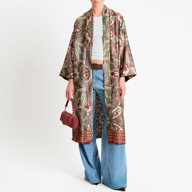Dixie-Kimono lungo fantasia cashmere - militare/sand/vino