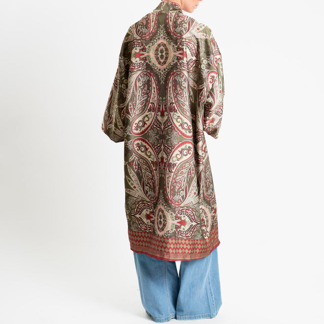 Dixie-Kimono lungo fantasia cashmere - militare/sand/vino