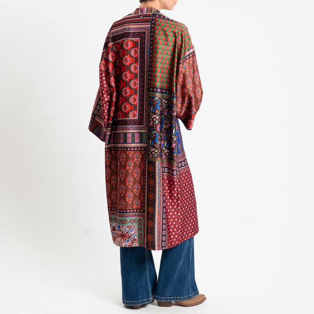 Dixie-Kimono lungo fantasia in satin - rosso/cioccolato/royal