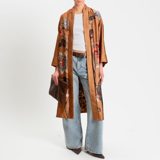 Dixie- Kimono fantasia floreale - cognac/moro/india