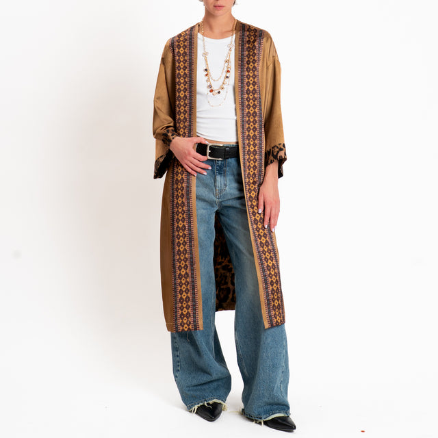 Dixie-Kimono fantasia animalier/floreale - camel/moro