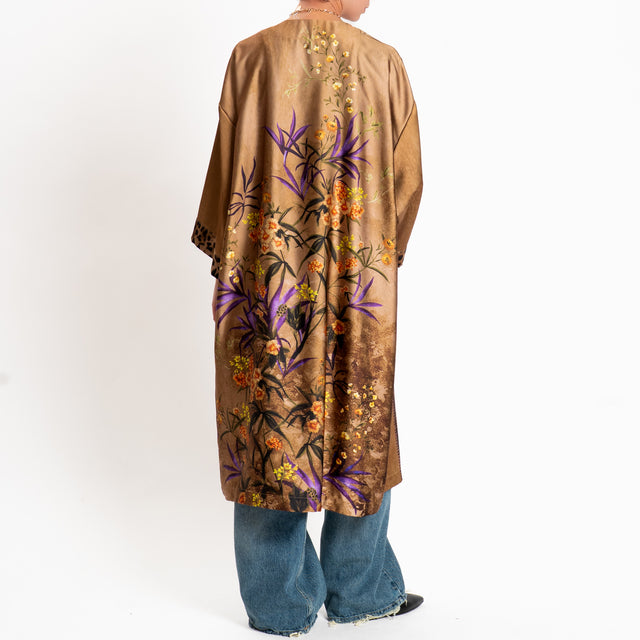 Dixie-Kimono fantasia animalier/floreale - camel/moro