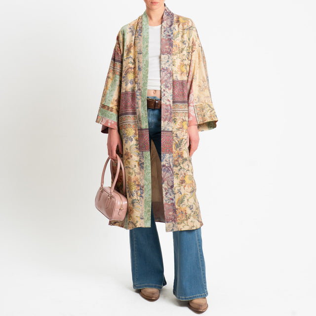 Dixie-Kimono lungo fantasia - blush/crema/salvia