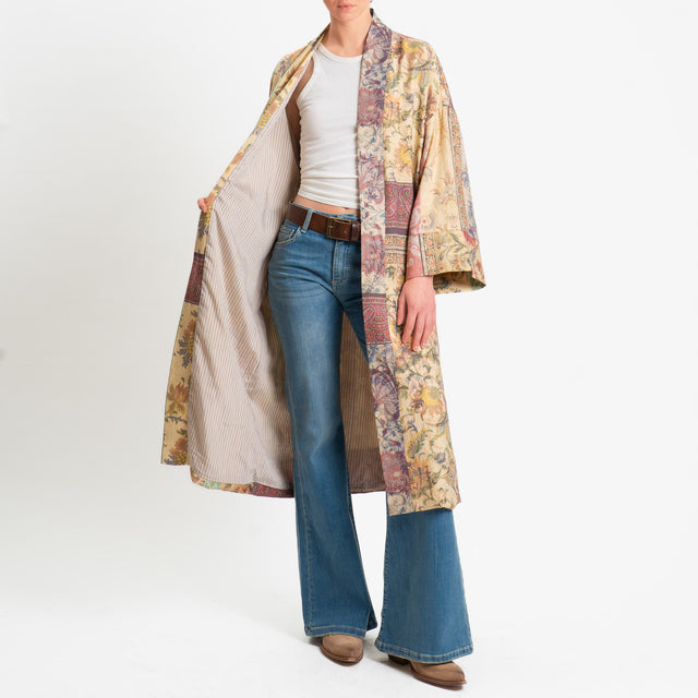 Dixie-Kimono lungo fantasia - blush/crema/salvia
