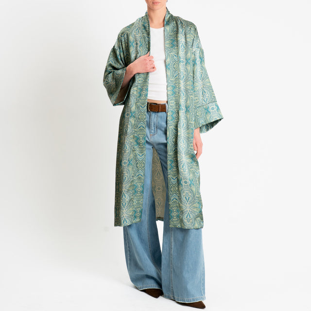 Dixie-Kimono fantasia cashmere - verde/ottanio/beige