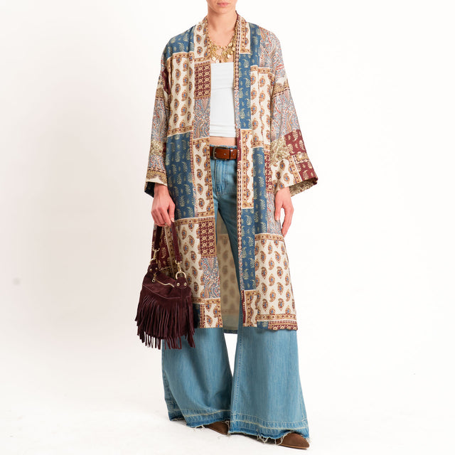 Dixie-Kimono lungo fantasia cashmere - sand/india/avio