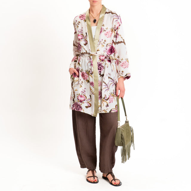 Dixie-Kimono fantasia floreale con cintura - burro/rosa/militare