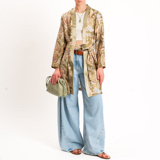 Dixie-Kimono fantasia floreale con cintura - verde/beige/jeans