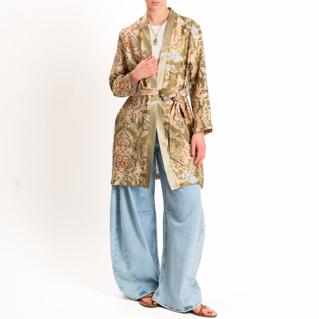 Dixie-Kimono fantasia floreale con cintura - verde/beige/jeans